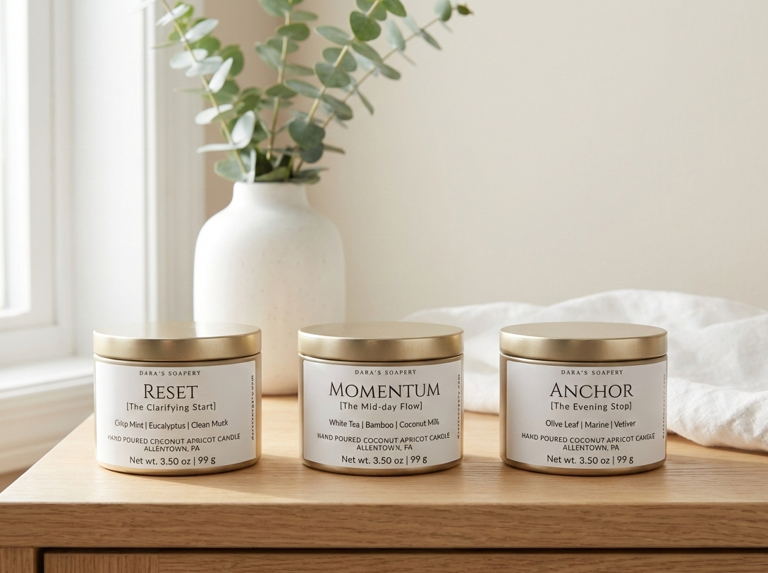 three gold tin candles